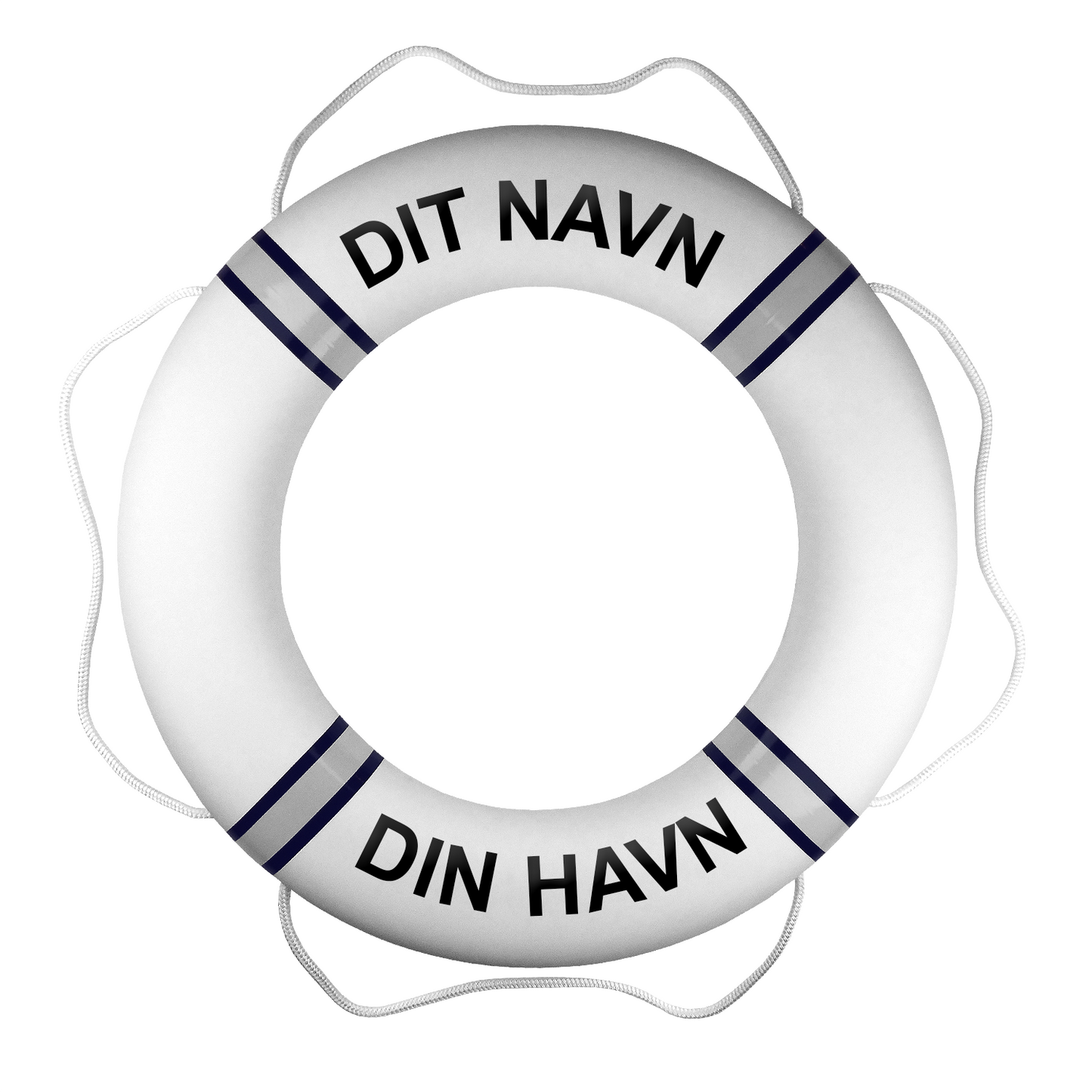 Premium redningskrans hvid/ marinblå med egen tekst