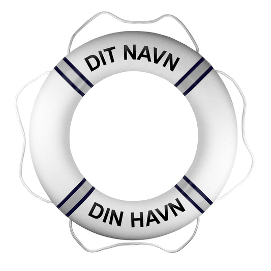 Premium redningskrans hvid/ marinblå med egen tekst